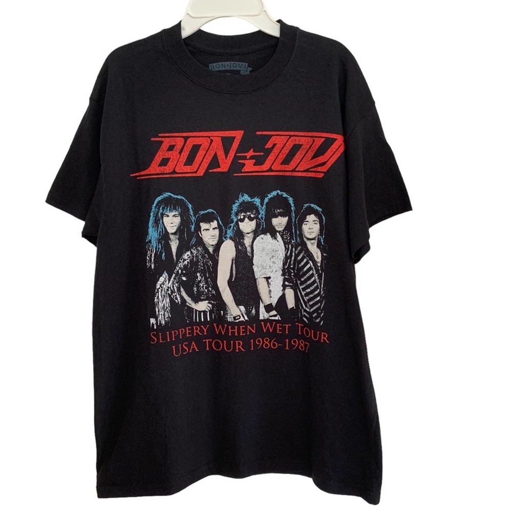 Goodie Two Sleeves Black Bon Jovi Slippery When Wet Tour Tee